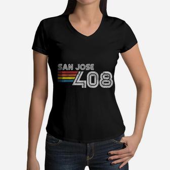Vintage San Jose Proud 408 California State Women V-Neck T-Shirt - Seseable
