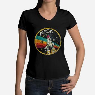 Vintage Space Shuttle Graphic Women V-Neck T-Shirt - Seseable