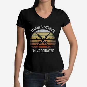 Vintage Thanks Science I Am Vaccinated Women V-Neck T-Shirt - Seseable