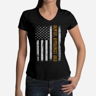 Vintage Usa Dental Hygienist Dad American Flag Father's Day T-shirt Women V-Neck T-Shirt - Seseable
