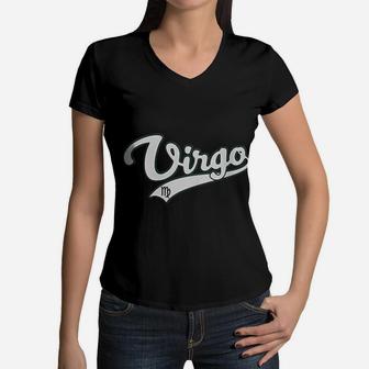 Virgo September Birthday Astrology Vintage Baseball Women V-Neck T-Shirt - Seseable