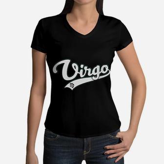 Virgo September Birthday Astrology Vintage Baseball Women V-Neck T-Shirt | Seseable CA