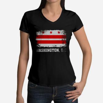 Washington Dc Flag Usa Tshirt Vintage Distressed Shirt Women V-Neck T-Shirt - Seseable