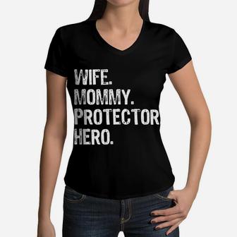 Wife Mommy Protector Hero Women V-Neck T-Shirt - Seseable