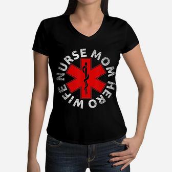 Wife Nurse Mom Hero Women V-Neck T-Shirt - Seseable