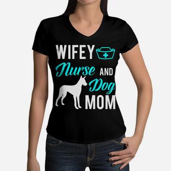 Wifey Nurse Dog Mom Cute Mothers Day Nurse Women V-Neck T-Shirt - Seseable