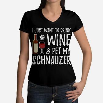 Wine And Schnauzer For Schnauzer Dog Mom Women V-Neck T-Shirt - Seseable