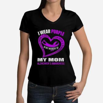 Womens In My Memory Of My Mom Alzheimer's Awareness Women V-Neck T-Shirt - Seseable