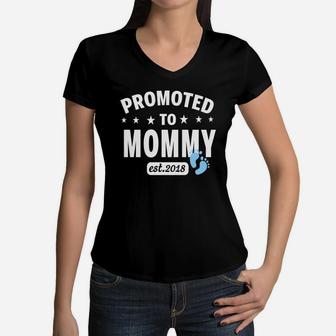 Womens New Mom Promoted To Mommy Est 2022 Mothers Day Women V-Neck T-Shirt - Seseable