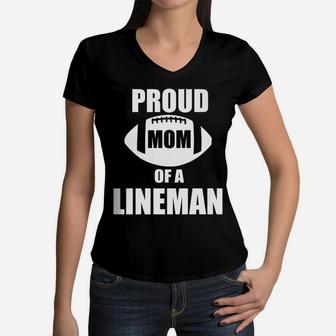 Womens Proud Mom Of A Lineman Cute Football Mama Gift Women V-Neck T-Shirt - Seseable
