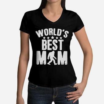 Worlds Best Mom Bigfoot Women V-Neck T-Shirt - Seseable