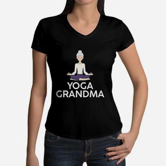 Yoga Grandma Cool Meditating Grandmother Women V-Neck T-Shirt - Seseable