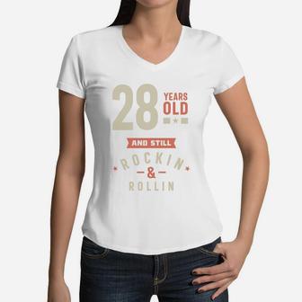 28 Years Old And Still Rocking And Rolling 2022 Women V-Neck T-Shirt - Seseable