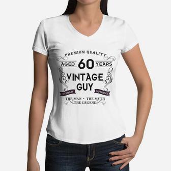 60th Birthday Gifts Aged 60 Years Vintage Women V-Neck T-Shirt - Seseable