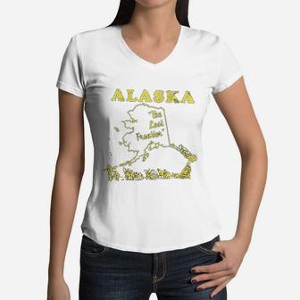Alaska The Last Frontier Vintage Women V-Neck T-Shirt - Seseable
