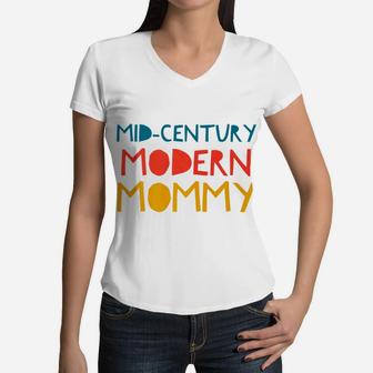 Awesome Bright Midcentury Modern Mommy Women V-Neck T-Shirt - Seseable