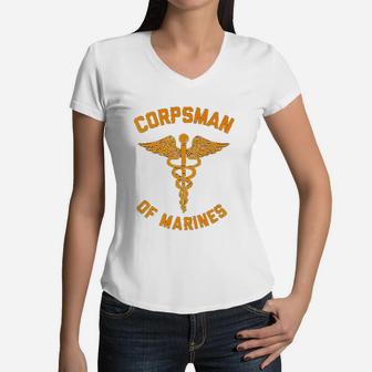 Back Design Navy Veteran Women V-Neck T-Shirt - Seseable