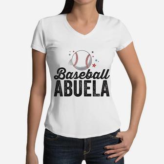 Baseball Abuela Grandma Grandmother Latina Gift Women V-Neck T-Shirt - Seseable