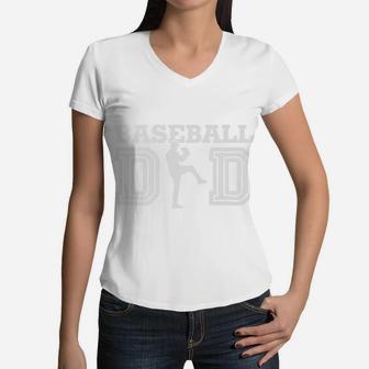 Baseball Dad Happy Fathers Day Sport Lovers Women V-Neck T-Shirt - Seseable