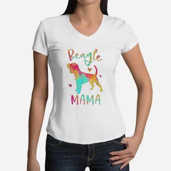 Beagle Mama Colorful Beagle Gifts Women V-Neck T-Shirt - Seseable