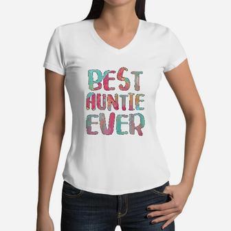Best Auntie Ever Mothers Day Gift Women V-Neck T-Shirt - Seseable