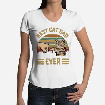 Best Cat Dad Ever Vintage Retro Kitten Cat Lovers Women V-Neck T-Shirt - Seseable