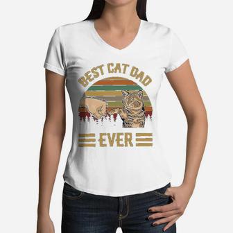 Best Cat Dad Ever Vintage Women V-Neck T-Shirt - Seseable