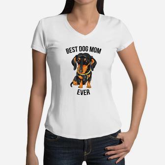 Best Dog Mom Ever Gift Dachshund Doxie Weiner Dog Women V-Neck T-Shirt - Seseable
