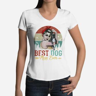 Best Dog Mom Ever Vintage Best Gifts For Mom Women V-Neck T-Shirt - Seseable