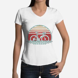 Bicycle Retro Vintage Cycling 70s 80s Style Women V-Neck T-Shirt - Seseable
