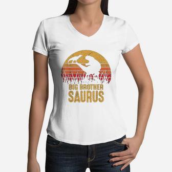 Big Brother Saurus Matching Family Dinosaur Women V-Neck T-Shirt - Seseable