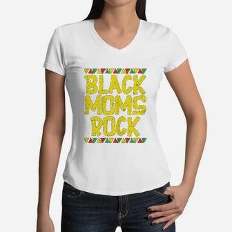 Black Moms Rock Pride African American Mother Gift Women V-Neck T-Shirt - Seseable