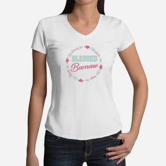 Blessed Bamaw Special Mothers Day Gift For Spanish Grandma Premium Women V-Neck T-Shirt - Seseable