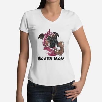 Boxer Mom Strong Women Women V-Neck T-Shirt - Seseable