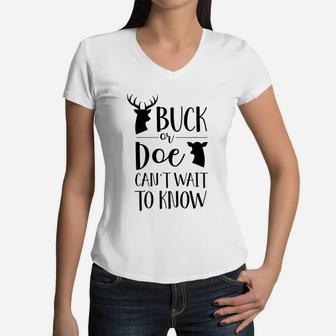 Buck Or Doe Cant Wait To Know Gender Reveal Mom Dad Women V-Neck T-Shirt - Seseable