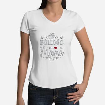 Bulldog Mama Gift Women V-Neck T-Shirt - Seseable