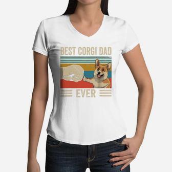 Bump Fit Best Corgi Dad Ever Dog Lovers Vintage Shirt Women V-Neck T-Shirt - Seseable