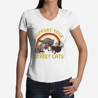 Cat Kitten Support Your Local Street Cats Vintage Women V-Neck T-Shirt - Seseable