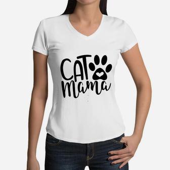 Cat Mama Funny Cat Women V-Neck T-Shirt - Seseable