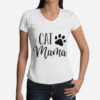 Cat Mama Gift birthday Women V-Neck T-Shirt - Seseable