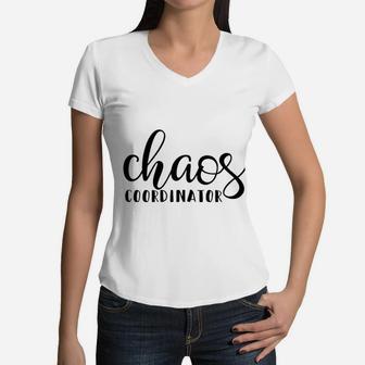 Chaos Coordinator Teacher Mom Women V-Neck T-Shirt - Seseable