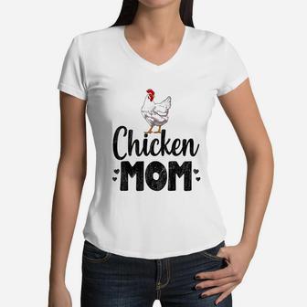 Chicken Mom Funny Country Farm Animal Gift Women V-Neck T-Shirt - Seseable