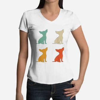 Chihuahua Gift For Dog Lover Retro Chihuahua Vintage Dog Women V-Neck T-Shirt - Seseable
