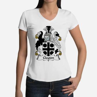 Clayton Family Crest / Coat Of Arms British Family Crests Women V-Neck T-Shirt | Seseable UK