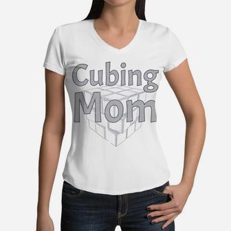 Cubing Mom Puzzle Cube Graphic Women V-Neck T-Shirt - Seseable