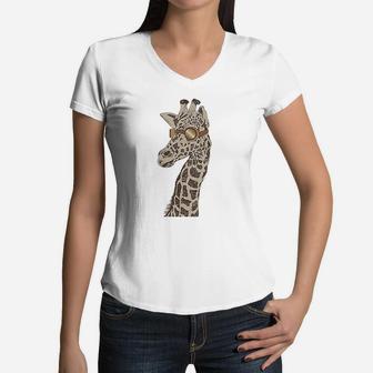Cute Giraffe Vintage Steampunk Women V-Neck T-Shirt - Seseable