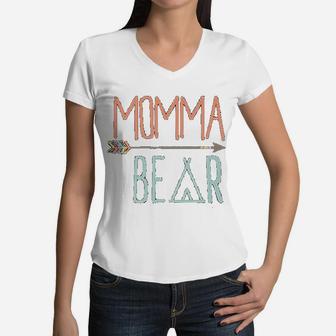 Cute Momma Bear Mom Women V-Neck T-Shirt - Seseable