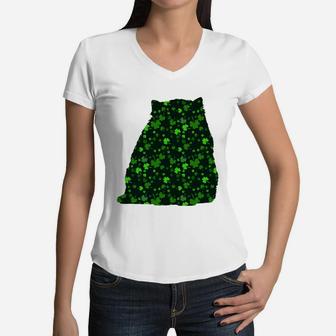 Cute Shamrock Persian Mom Dad Gift St Patricks Day Awesome Cat Lovers Gift Women V-Neck T-Shirt - Seseable