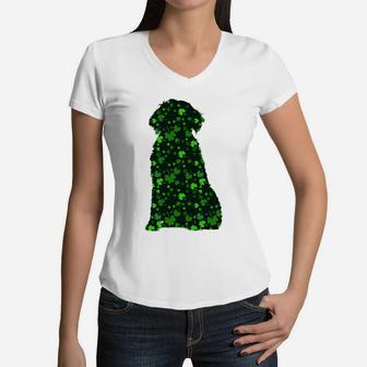 Cute Shamrock Portuguese Water Dog Mom Dad Gift St Patricks Day Awesome Dog Lovers Gift Women V-Neck T-Shirt - Seseable