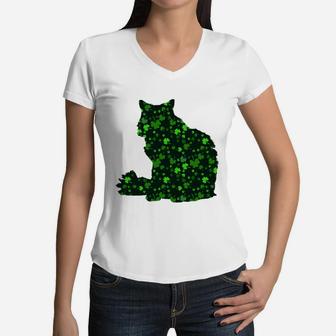 Cute Shamrock Ragamuffin Mom Dad Gift St Patricks Day Awesome Cat Lovers Gift Women V-Neck T-Shirt - Seseable